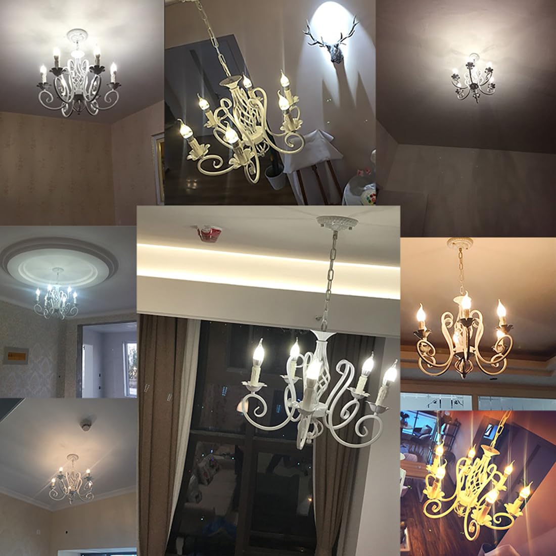 Klassisch Pendelleuchte Kronleuchter Kerze LED Vintage Wohnzimmer Lampe Antik Weiß Metall Eisen Esszimmer Hängelampe Rustikal Industrielle E14 Retro Büro Küche Deckenbeleuchtung Höhenverstellbar D52cm