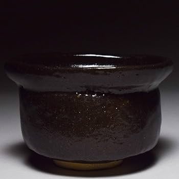 Amazon.co.jp: 岡正一郎黒織部沓形茶碗共箱共布栞茶道具抹茶碗楽