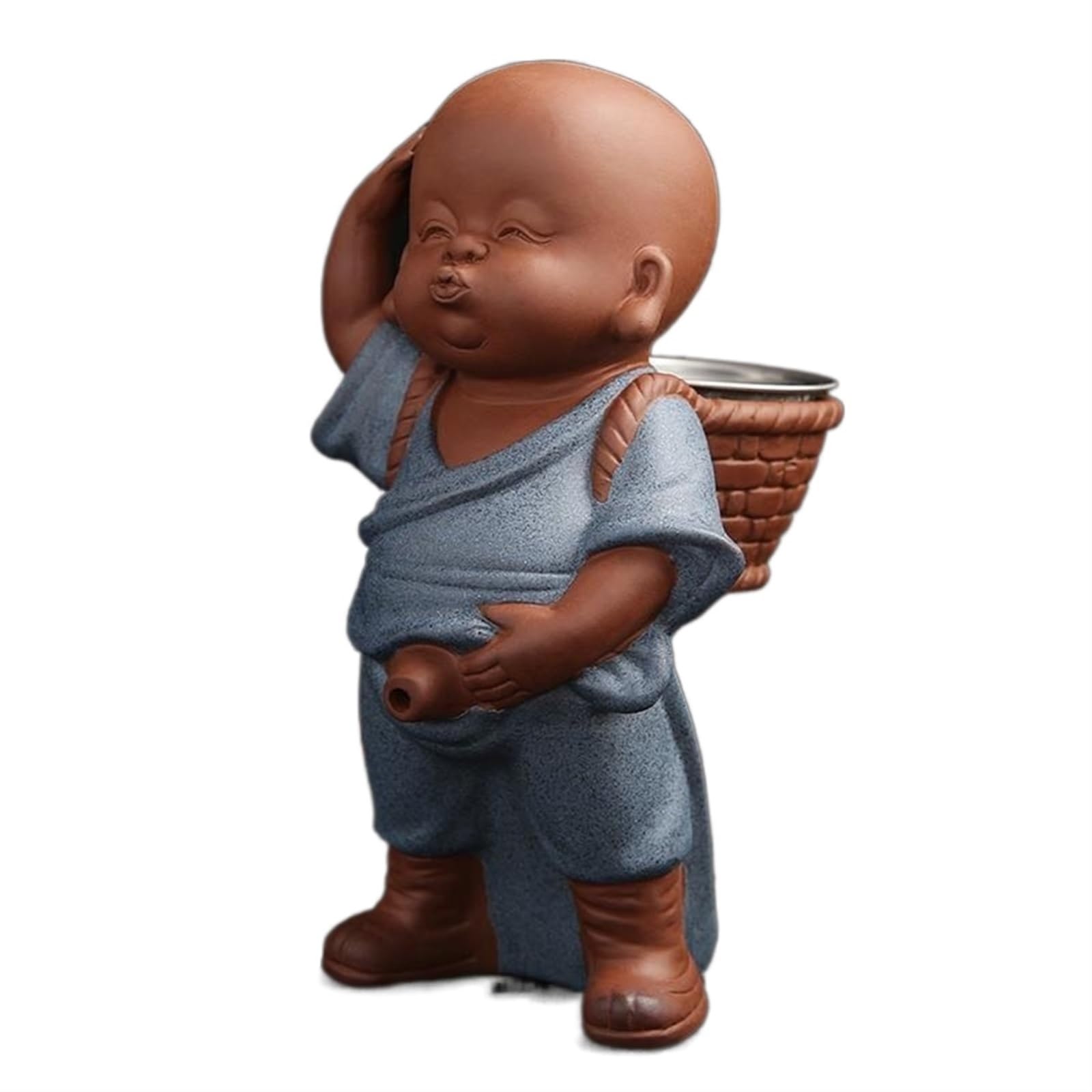 Tea Pets Ornament Chinese Folk Art Purple Clay Decoration Crafts Figurines Little Monk Yixing Baby Boy Spray Pee Tea Accessories (Color : G 9.5X16.5cm)