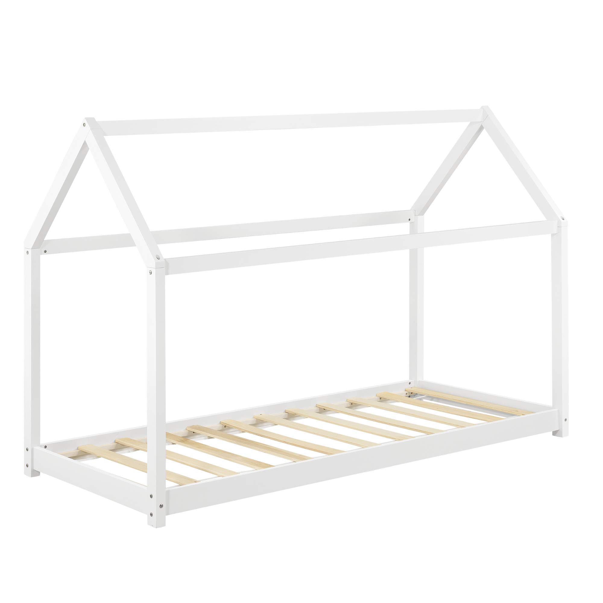 [en.casa] Lit d'enfant Solide Forme Maison Design Construction Robuste Capacité de Charge 50 kg Bois de Pin 160 x 80 cm Blanc