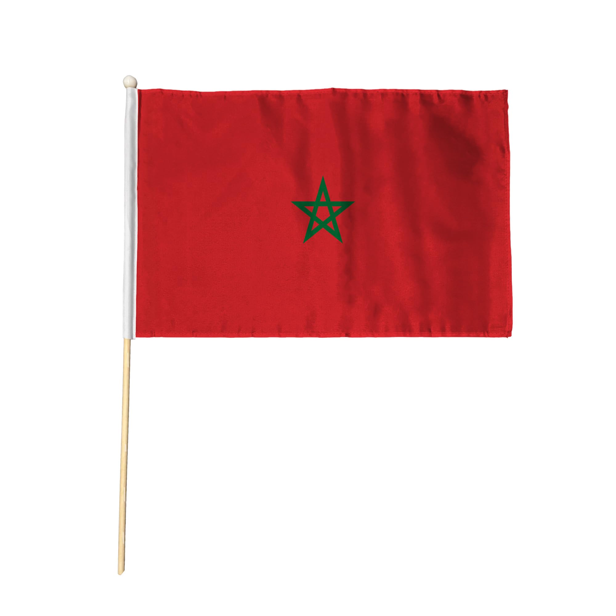 Flagtex Morocco Pack of 12 Hand Waving Flag (9x6 Inch) - Premium Wooden Stick Hand Flag with Natural Wood Pole Moroccan National Flag for Events Celebrations International Sports Cultural Festivals