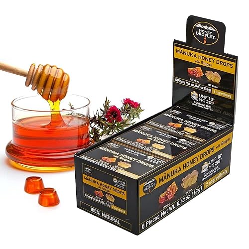 HONEY DROPLET UMF10+ (MG 261+) Gotas 100% de miel de manuka, verdaderamente naturales de Nueva Zelanda, 2 ingredientes premium, 12 paquetes (sabor