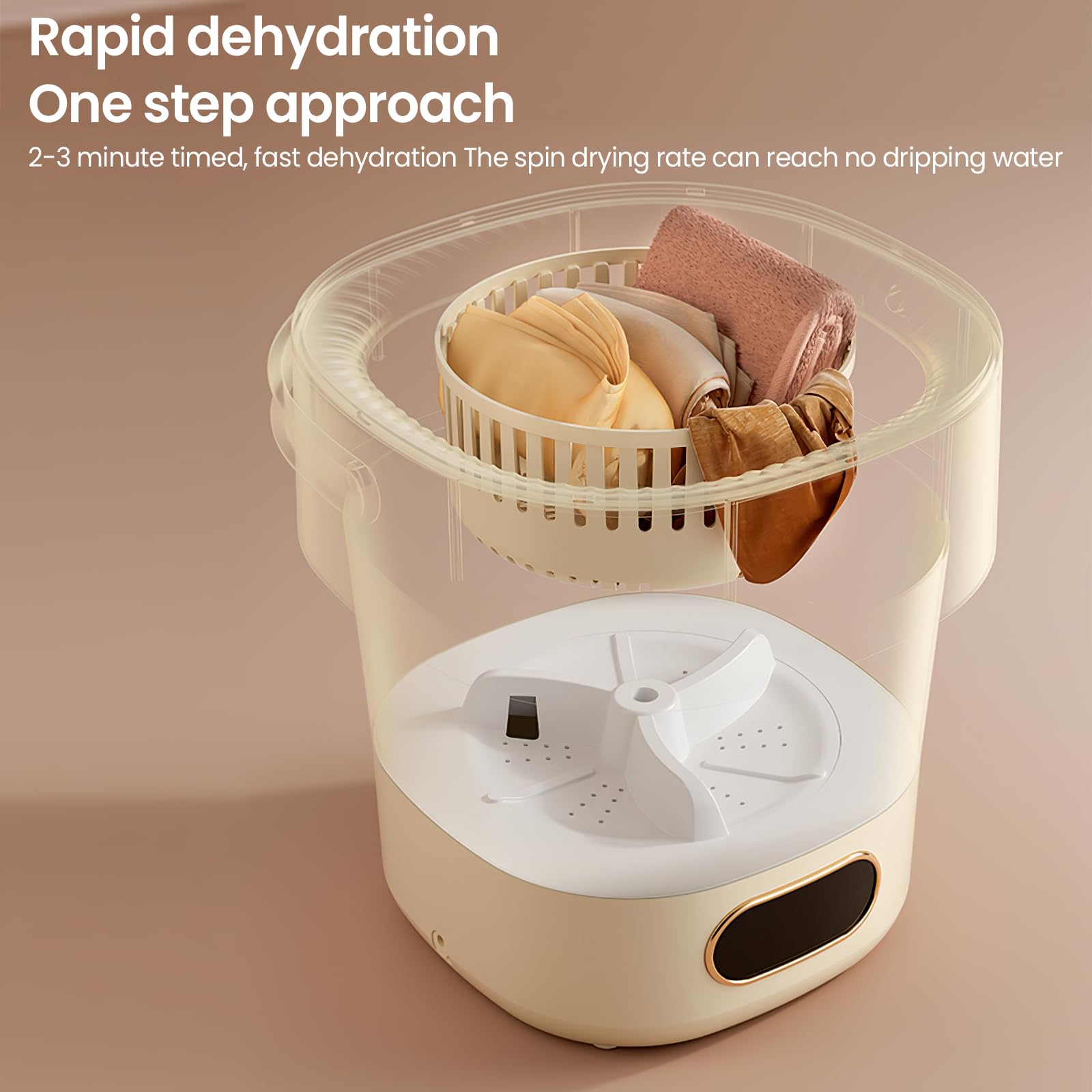 Mini-wasmachine, opvouwbaar, 15 l, mobiele wasmachine, 22 W, kleine wasmachine met droger, 2-in-1, 3 reinigingsmodi, voor kinderen, voor sokken, ondergoed, reizen (kaki