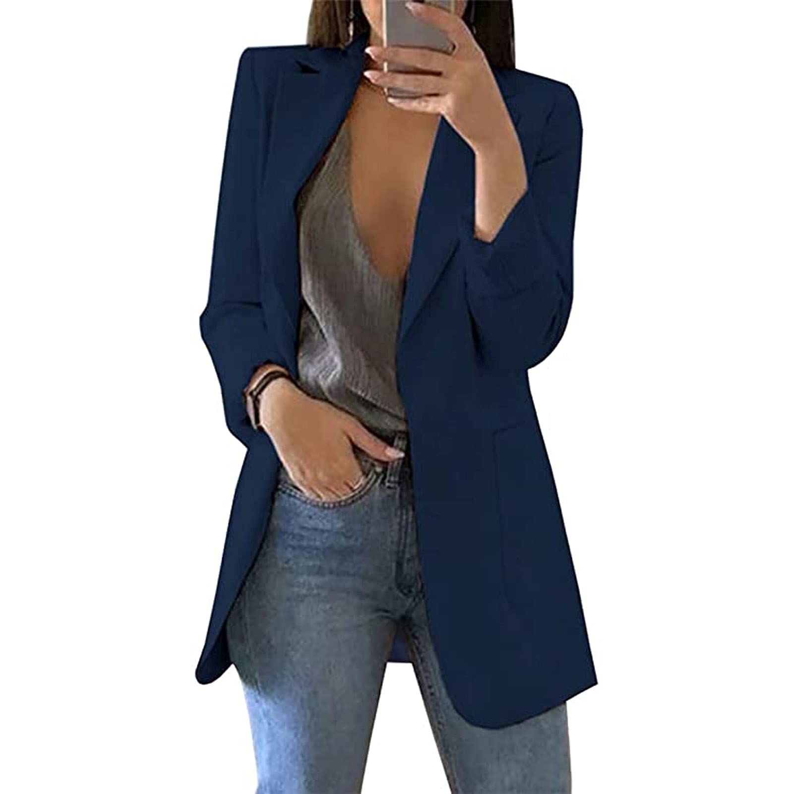 Ladies Long Sleeve Blazer Elegant Suit Jacket Trench Coat Ladies Blazer  Autumn Jacket Women Solid Color Long Sleeves Coat Transitional Jacket Slim  Fit