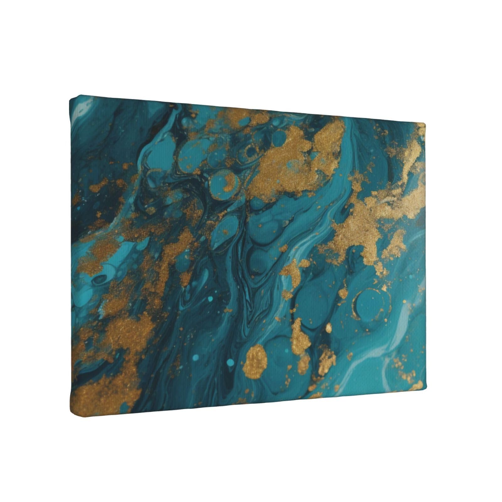 YKLJG Turquoise Blue Gold Marble Printed Wall Art Canvas Painting 30x20 CM Wooden Framed Picture Painting Artwork Prints for Bedroom Kitchen Home Office Decor