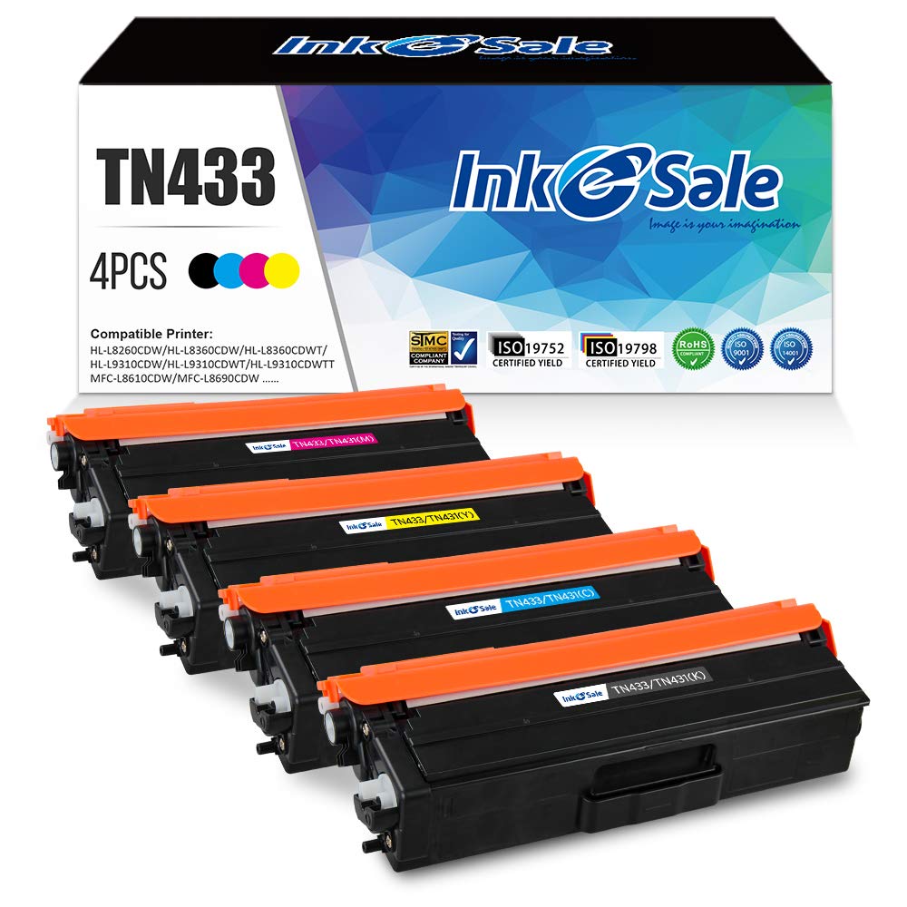 INK E-SALECompatible Toner Cartridge Replacement for Brother TN433 TN431 High Yield (KCMY, 4-Pack), for use withBrother HL-L8260CDW HL-L8360CDW HL-L8360CDWT MFC-L8900CDW MFC-L8610CDW MFC-L9570CDW
