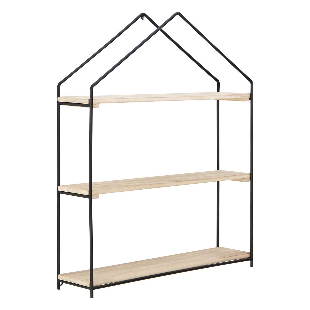 Premier Housewares Unique Shape 3 Tier Shelf Unit, Wooden Large Shelving Unit For Livingroom, House Shaped Design Shelves Light