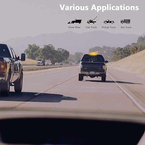 Miniatura 8 de Luces estroboscópicas COB de 14.5 pulgadas, 12 V CC ámbar 8 luces LED de advertencia de peligro de doble cara, 21 patrones intermitentes con
