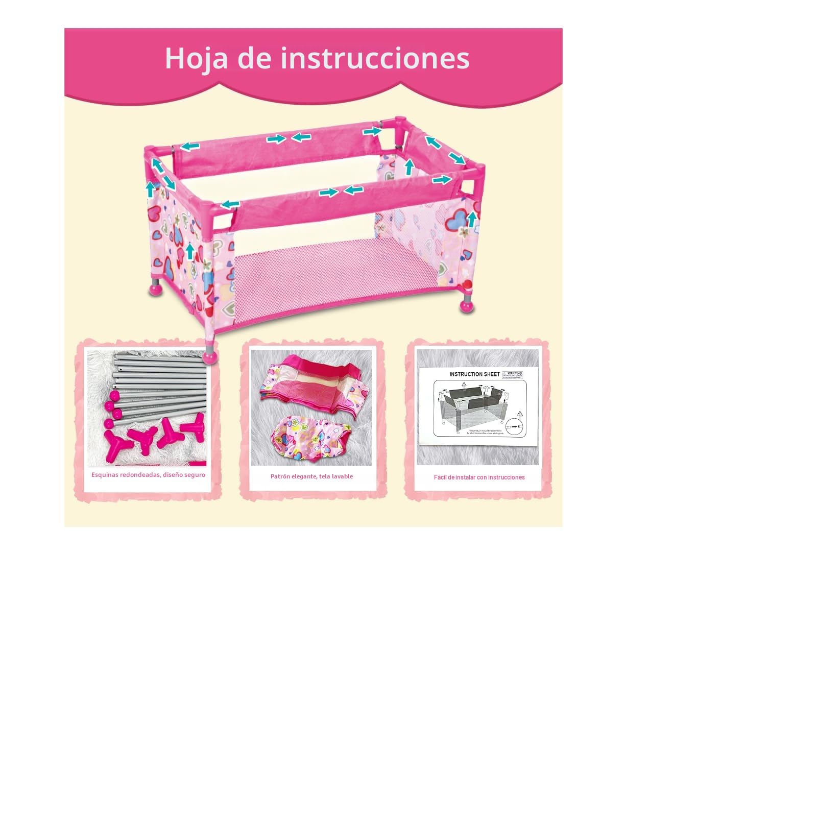 Cuna muñecas para muñeca de 43 cm | Accesorios Cuna Bebe Juguete | Accesorios Bebe Reborn para nenuco | Regalo para niña de 3+años