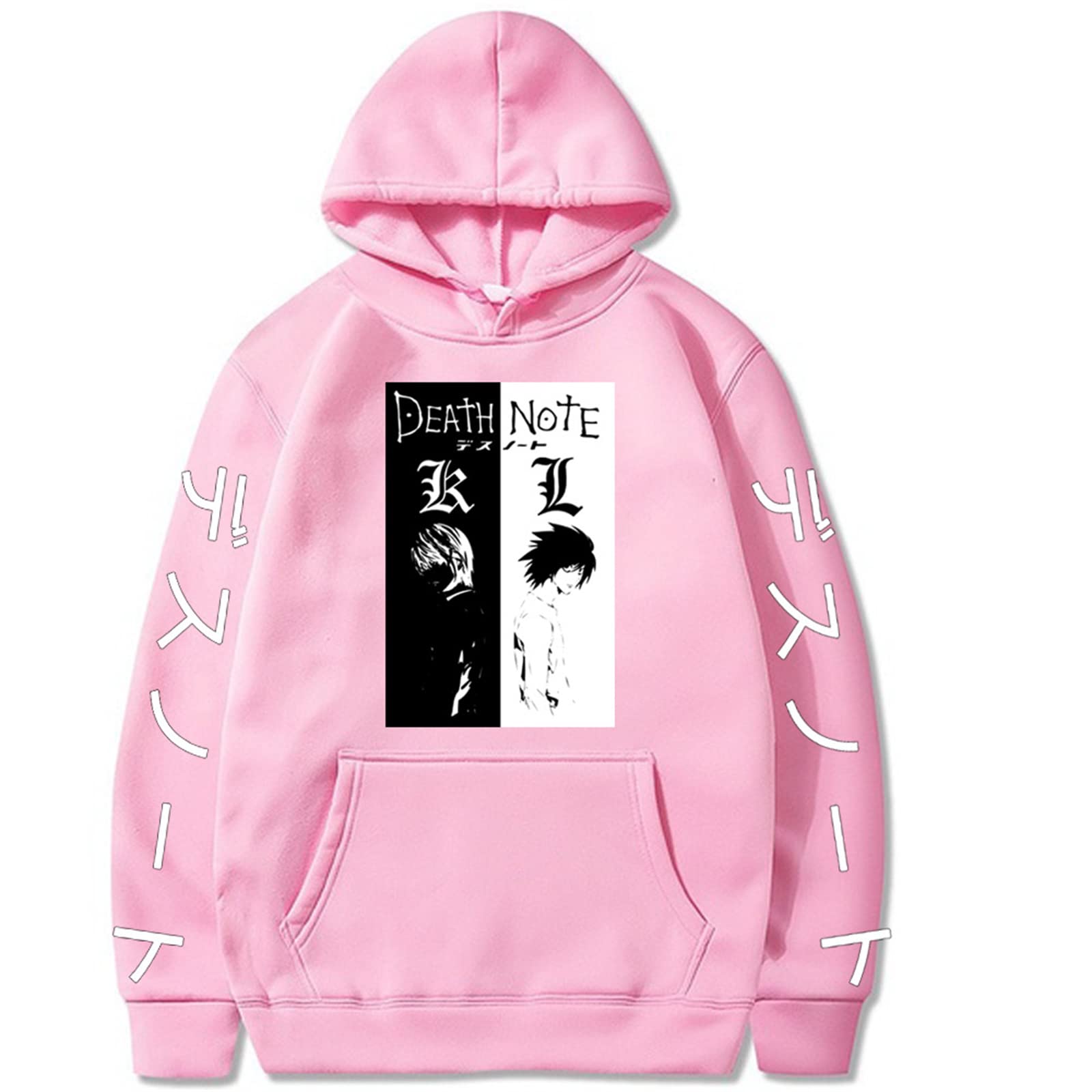 Famesale Men's Pink Death Note Hoodie Yagami Light Cosplay Costume L Lawliet Long Sleeve Hooded Pullover Sweatshirt Jacket Coat For /Wo/Teens
