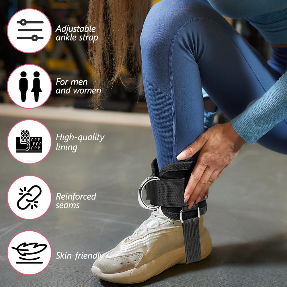 flintronic Cavigliere Cavi Palestra, 1 Paio Cavigliere Puleggie con Doppio D Anello, Palestra Cavigliera Regolabile con Cinturino Aggiuntivo per Il Piede, Allenamento Glutei Esercizi Gambe