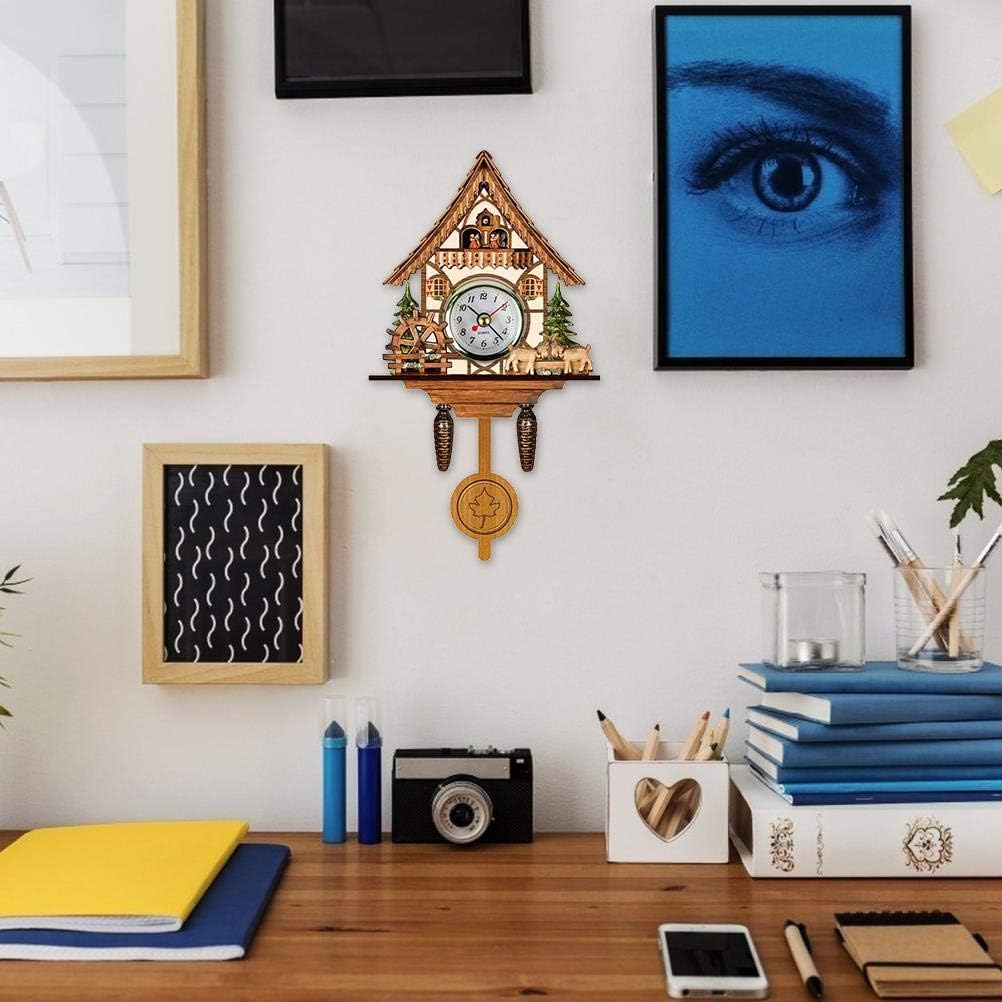 JTLB Birdhouse Cuckoo Clock with Swing Bell, Pendulum, Automatic, Traditional European Wall Clock, Home Decoration, Plastic + Medium Density Fiberboard (CM005)