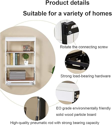 Miniatura 5 de Mesa plegable flotante montada en la pared, mesa de comedor plegable 2 en 1, mesa de comedor con hojas caídas, escritorio pequeño de madera para