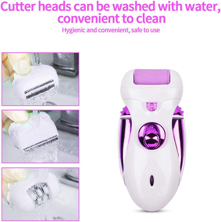 4 in 1 Electric Epilator, Hair Shaver, Clipper & Callus Remover, with 4 Replaceable Cutter Head, Trimmer & Razor, for Arm, Armpit, Bikini Line, Leg, Back, Feet Dead Skin,Purple