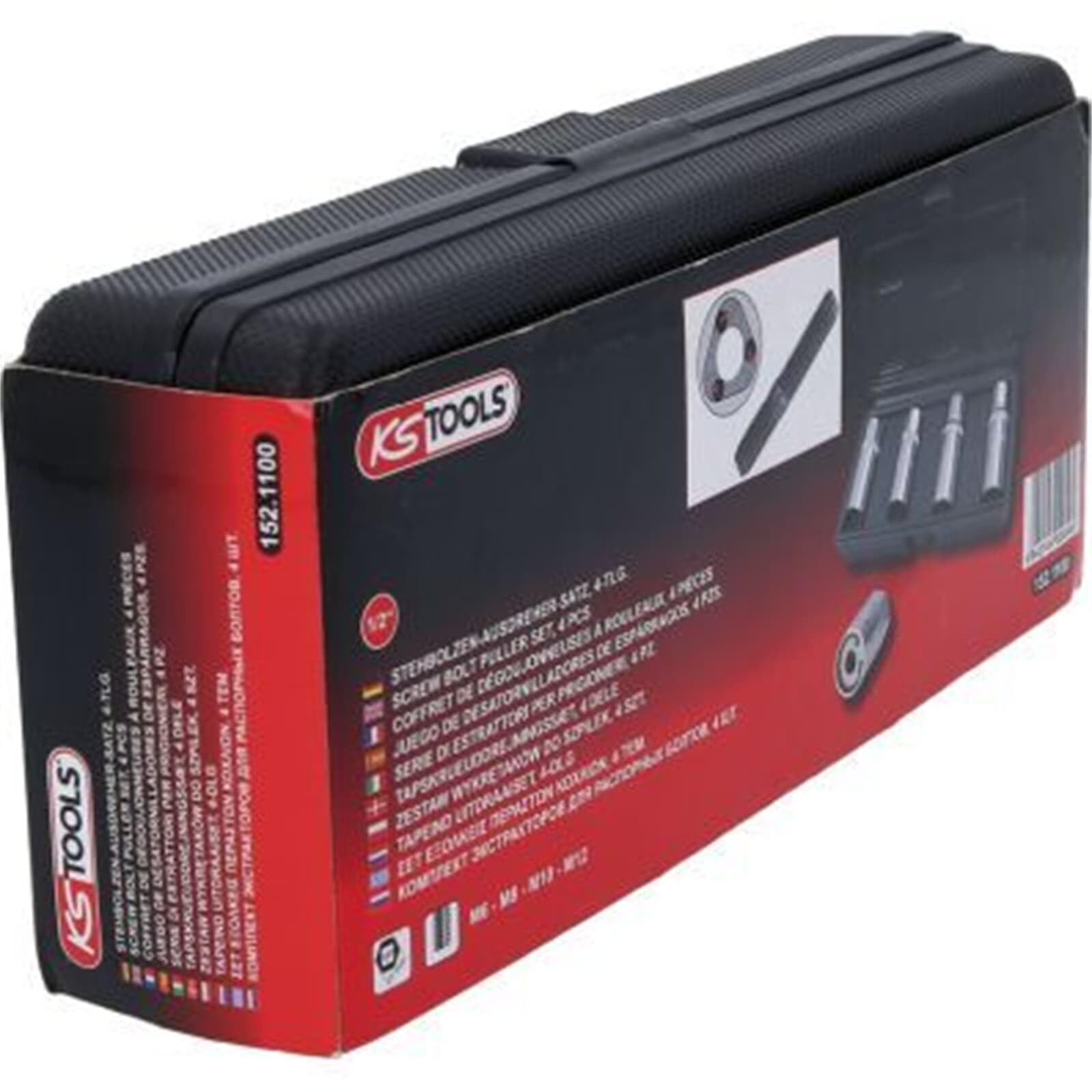 KS Tools 152.1100 1/2" Serie di Estrattori per Prigionieri, 4 Pezzi, Esecuzione a Rulli Eccentrici, per Filettatura Destra e Sinistra, in Astuccio in Plastica