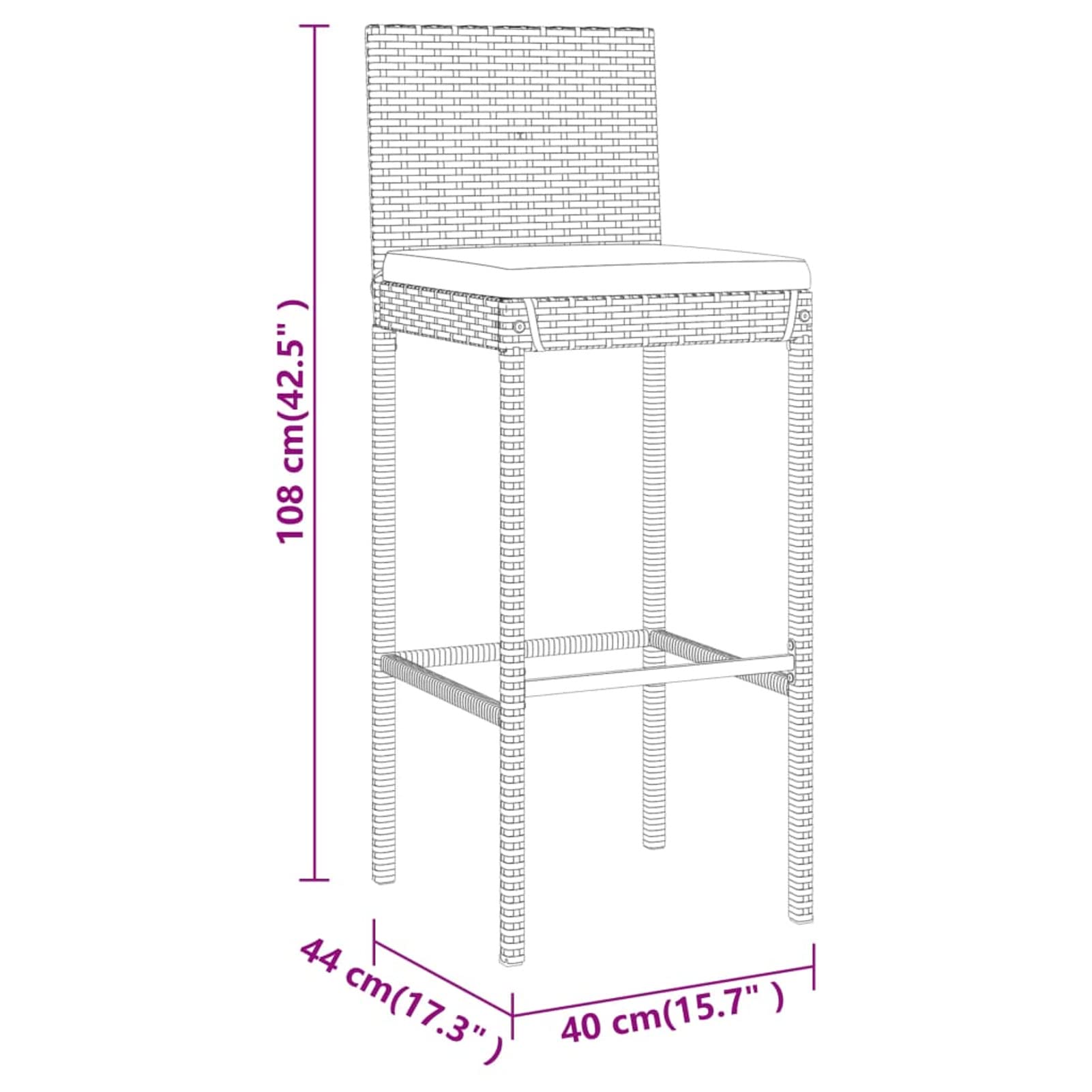 ZEYUAN Ensemble de Bar de Jardin 9 pcs avec Coussins Noir Poly rotin,Banc D'Extérieur,Banc Plastique Blanc,Mini en Plastique Jardin