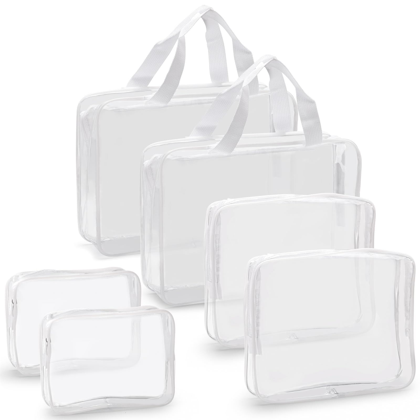 Tbestmax 6 Packs Cosmetic Bags Clear Makeup Bags Portable Waterproof Travel Toiletry Bags Organizer White (2L+2M+2S)