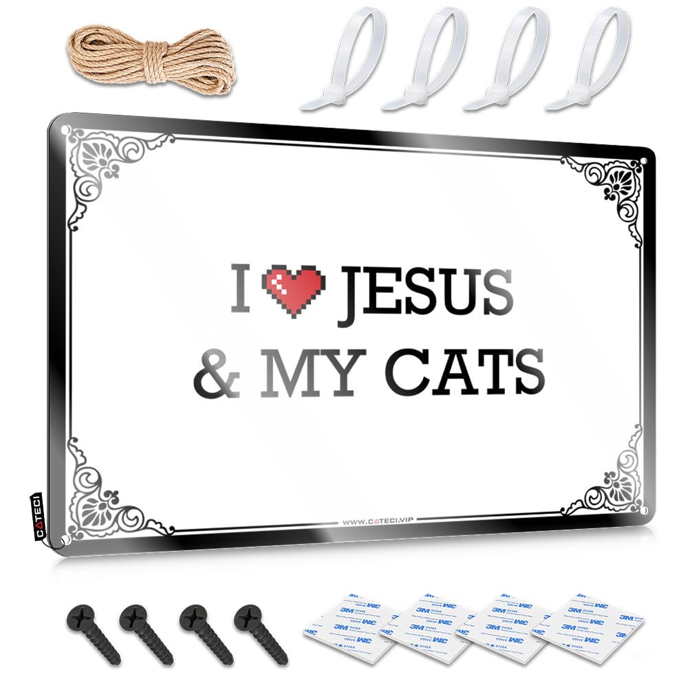 Rustic Matal Sign, Outdoor Deck Decor Sweet I Love Jesus & My Cats | Farmhouse Garden Decor(20X30CM)