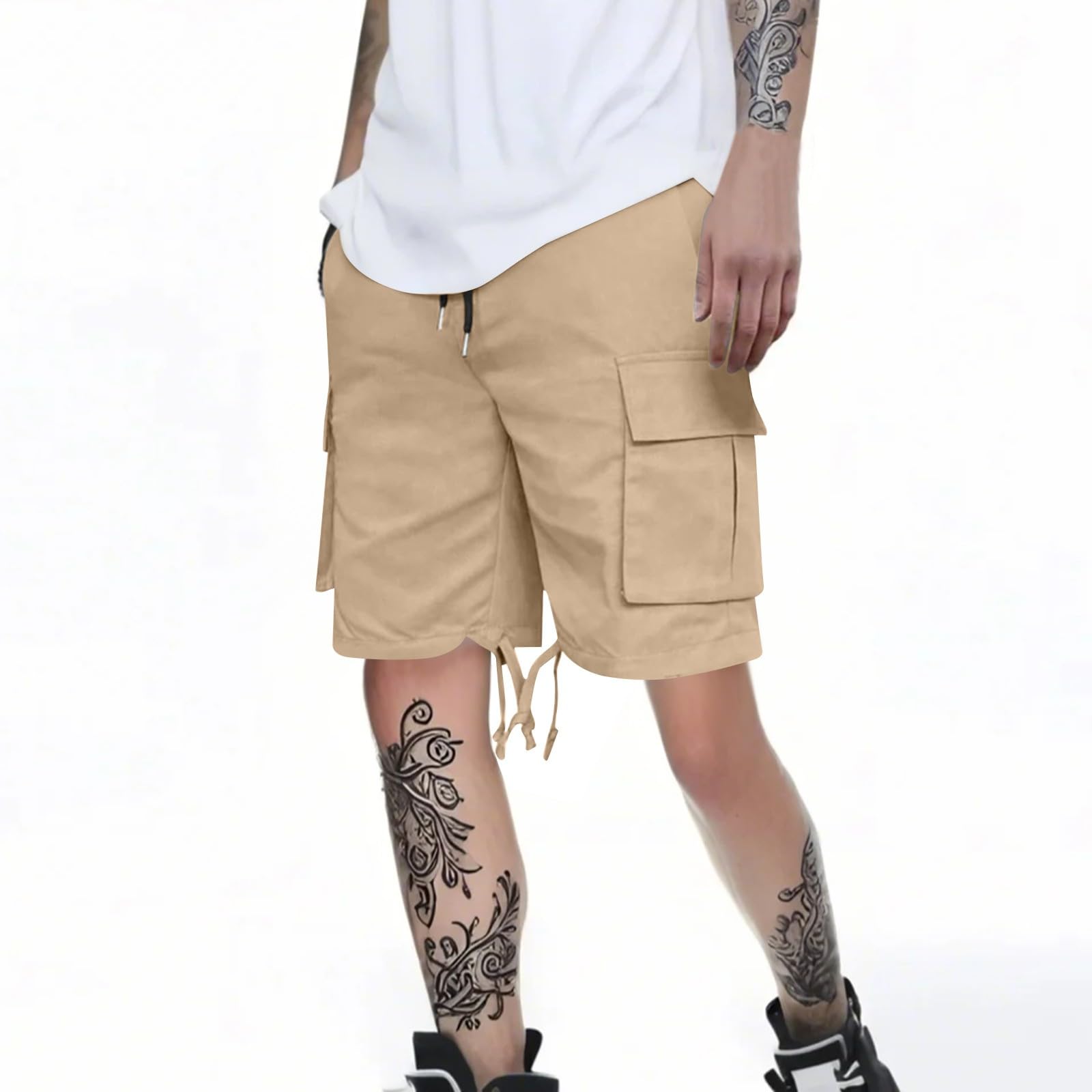 Baggy Cargo Shorts for Men Elastic Waist Drawstring Bermuda Shorts Summer Lightweight Hiking Work Short Pants with Pockets Ripstop Workout Gym Short Athletic Climbing Camping Outdoor Pants