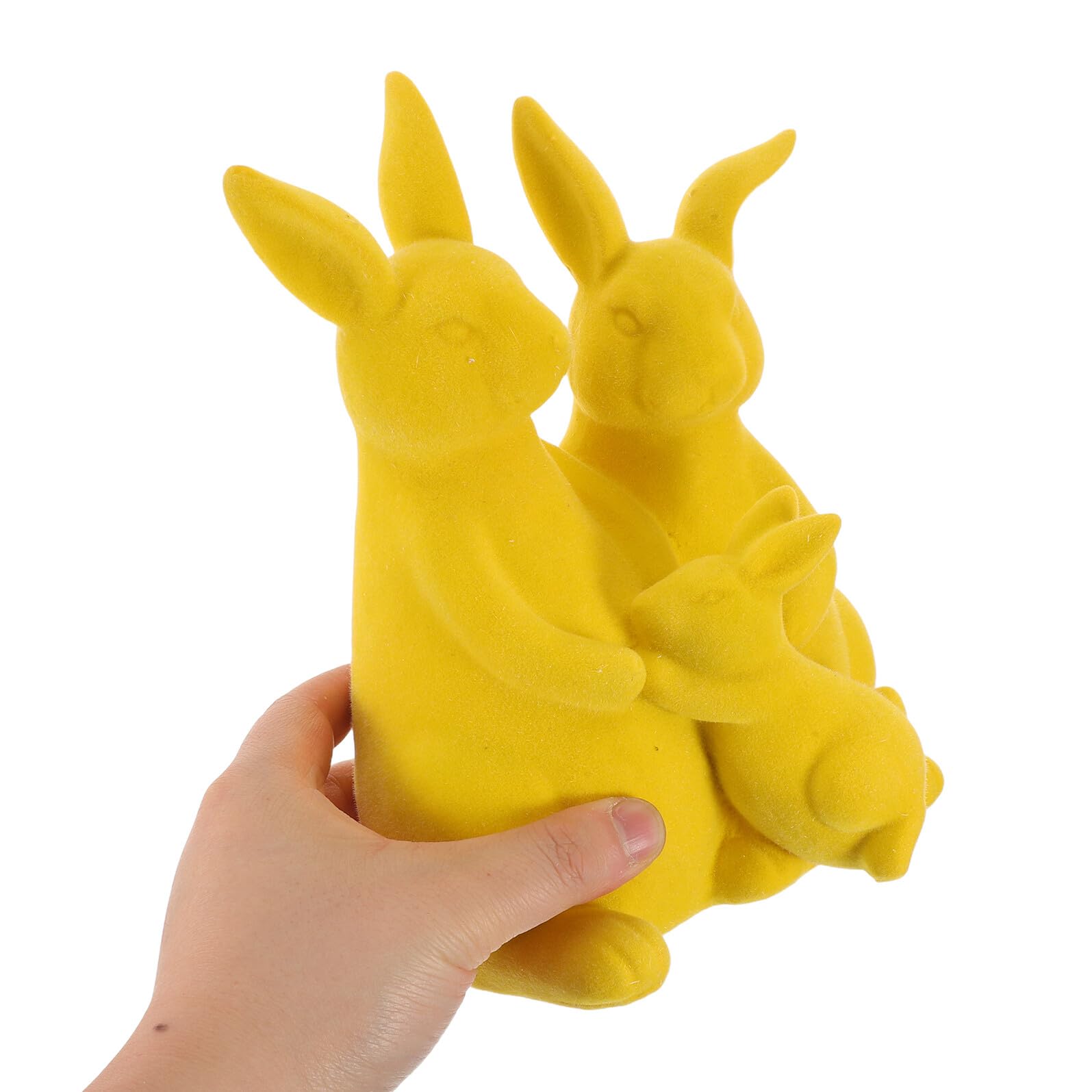 TOYANDONA Statuina Coniglietto Floccato in Resina Giallo, Decorazione Pasquale da Tavolo Rustica per Casa, Giardino e Ufficio, Ornamento Primaverile per Centrotavola e Scrivania
