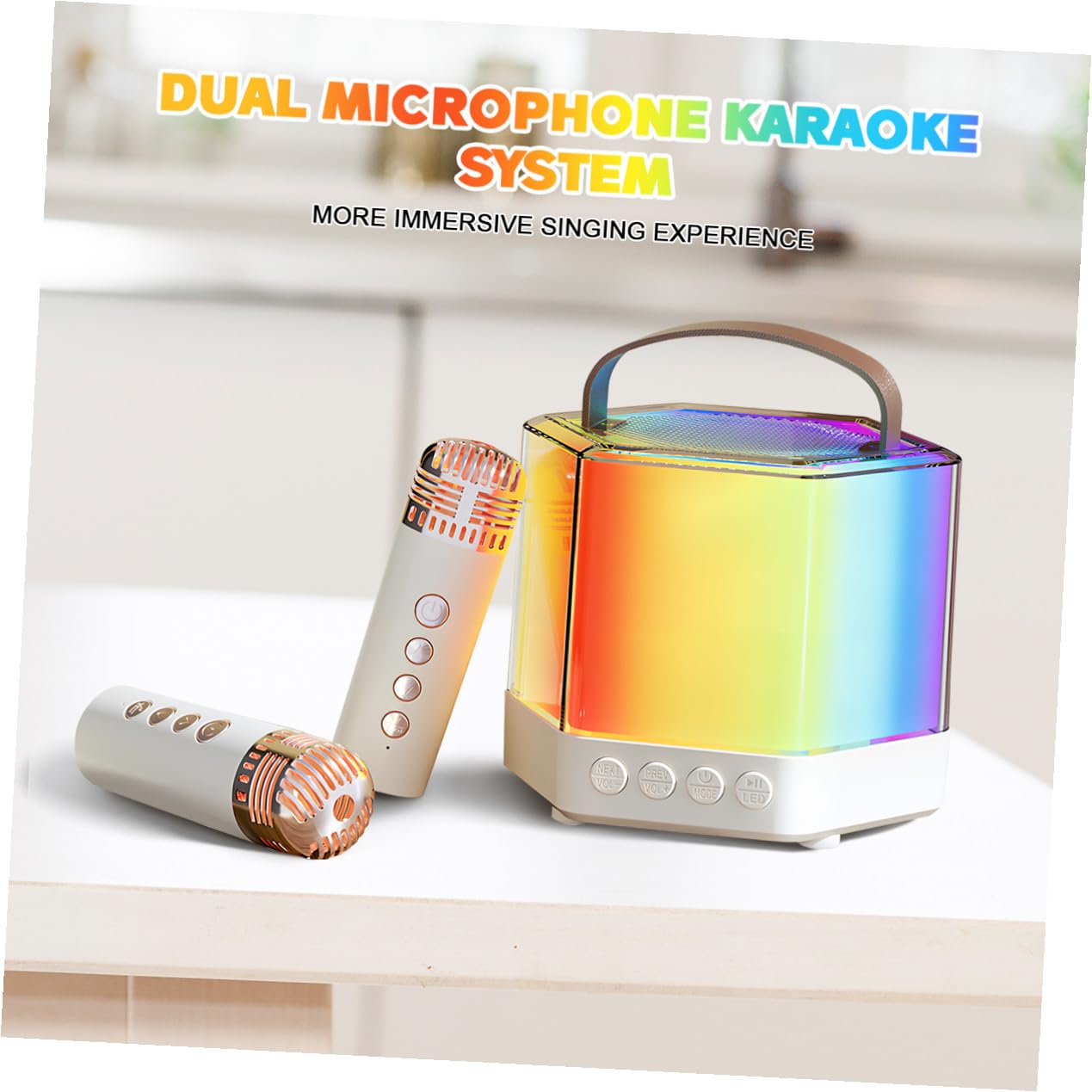 Mini Máquina de Karaoke Portátil Q7 Abs Beige 1200mah | Conjunto de Micrófono y Altavoz, Instant Karaoke sin Configuración Compleja, para Reuniones Familiares y Eventos