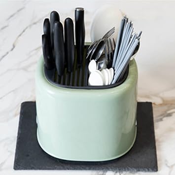 Knife Block Holder Without Knives, 2 in 1 Universal Square Knife Block Countertop Utensil Organizer, Small Space-Saving Knife Organizer for Kitchen Counter(Green)