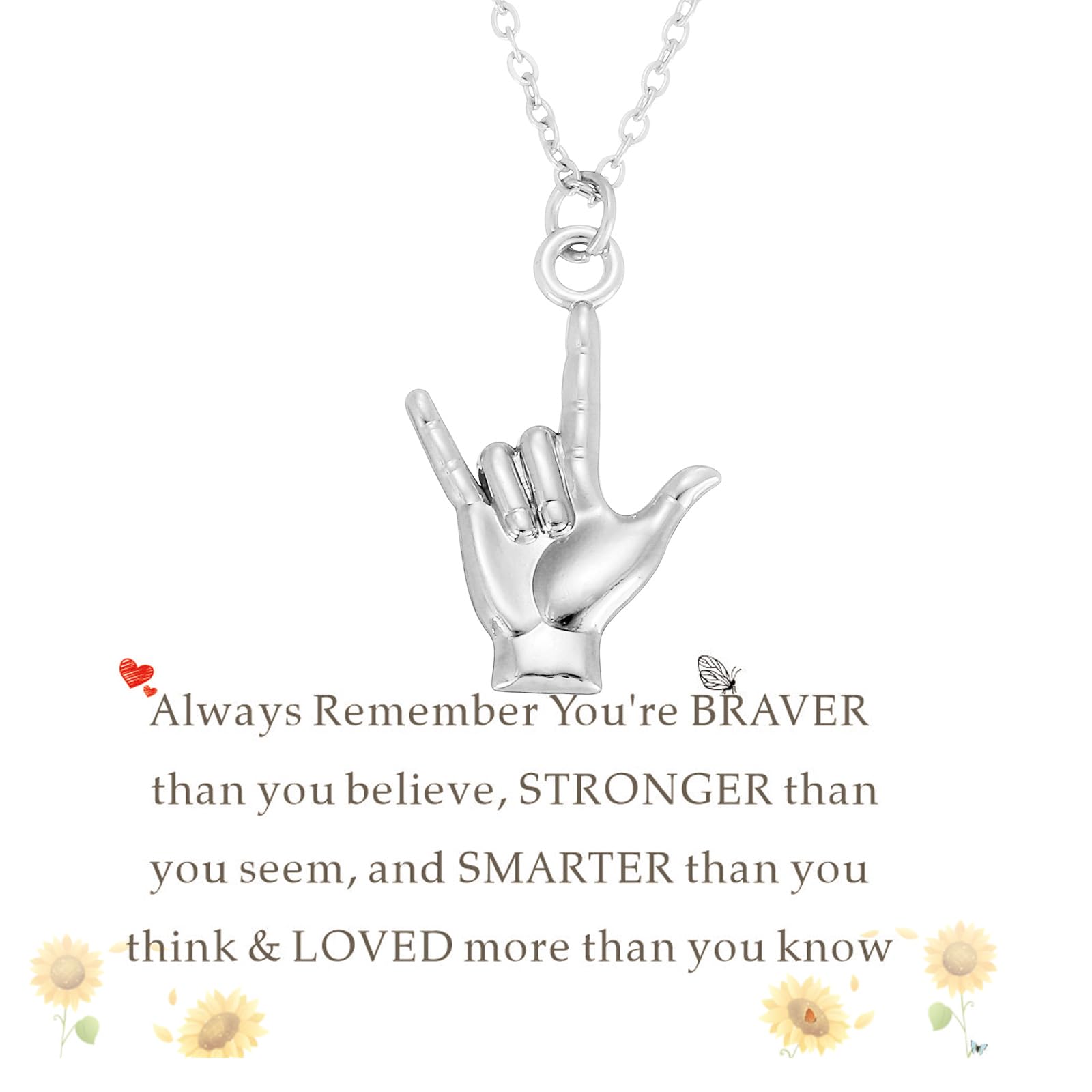 Kivosliviz Asl Necklace Gift for Women Teacher Men Adults Hand Gesture Necklaces Jewelry Deaf American Hand Sign Language Necklace