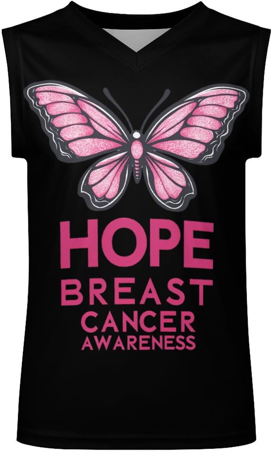 Hope Breast Cancer Awareness Men's V-Neck Basketball Tank Top Sleeveless Workout Tank Shirts Gym Fitness Tees Vest