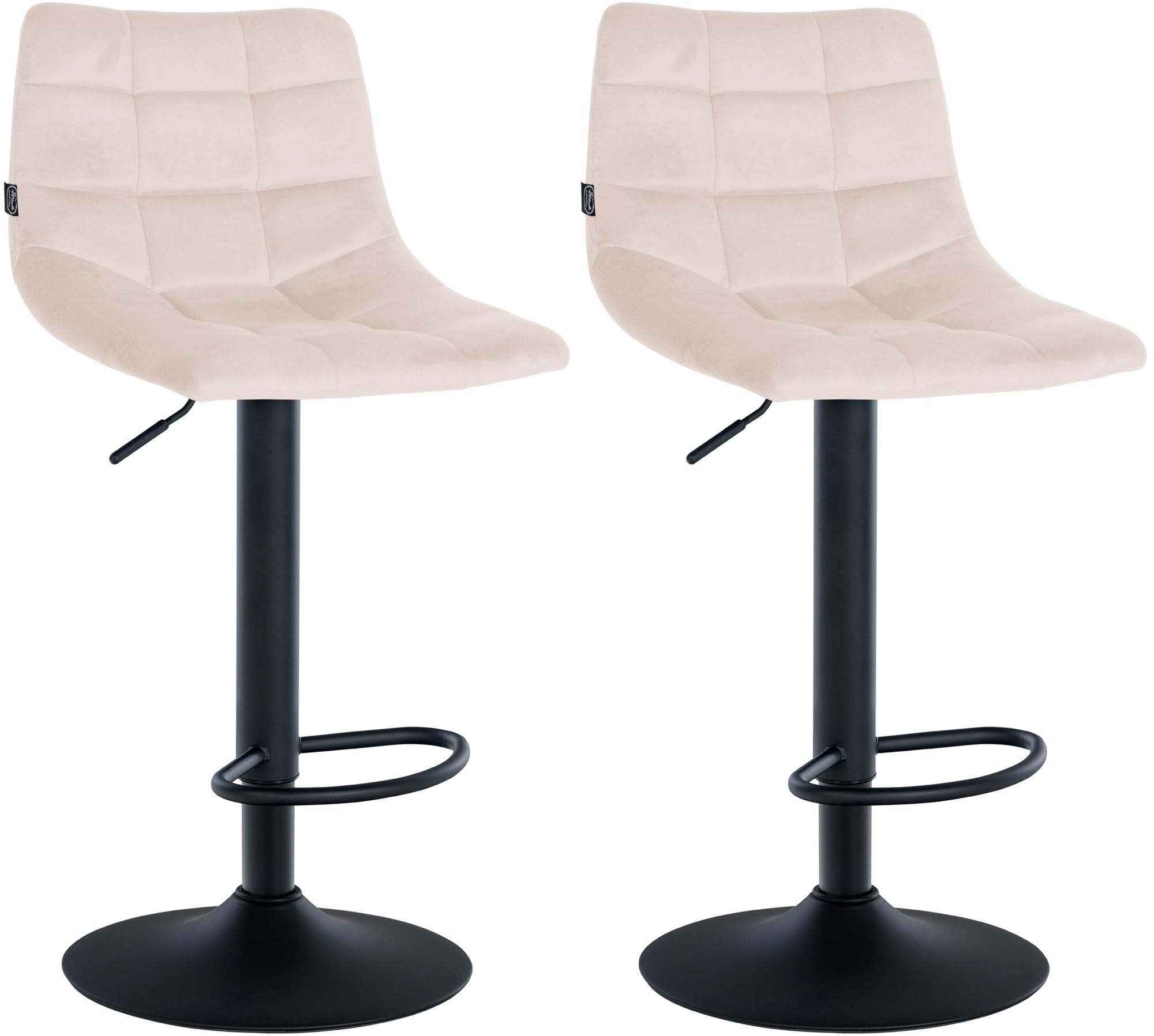 Lot De 2 Tabourets De Bar Jerry En Similicuir - Hauteur Réglable, Pivotant 360°, Dossier - Couleur Crème, Cadre Noir