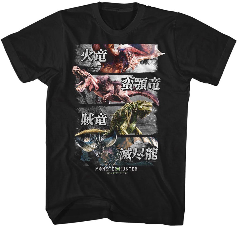 Monster Hunters - Mens 4 Monsters T-Shirt - Large x Tall Black
