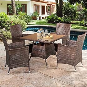 Skiway 5 Pieces Patio Furniture Outdoor Wicker Dining Table and Chairs Set - Washable Cushions, Square Tempered Glass… 610++FIcjOL. SS280