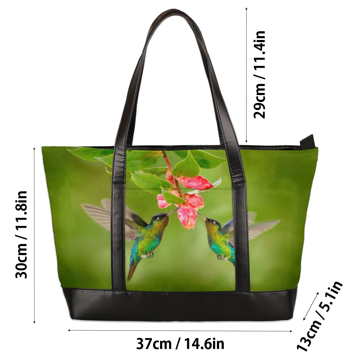 TropicalLife Kolibry kwiat kobiety torba na laptopa kolibry kwiat damski zamek błyskawiczny laptop duża płócienna torebka na ramię torba kurierska do biura podróży na zakupy, Kolor, 15 L