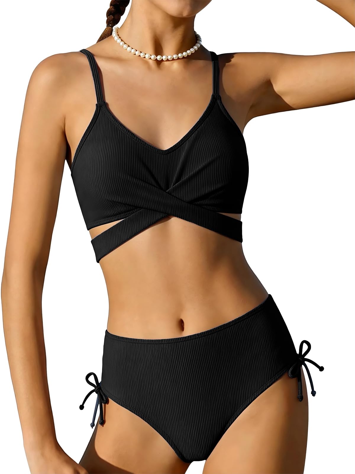 Girls 2 Piece Swimsuit Hawaiian Criss Cross Bikini Bathing Suit Summer Beach Swimwear with Chest Pad 7-16T