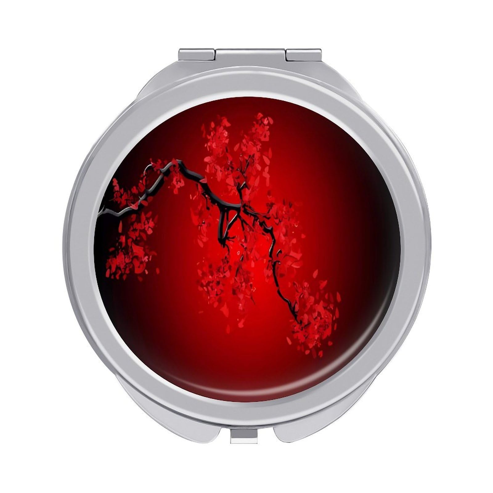 VstaDank Red Cherry Blossom Travel Makeup Mirror 2 X /1 X Magnifying Mini Vintage Pocket Mirror for Purse Small Portable Folding Small Round Mirrors Portable Vanity Mirrors for Women