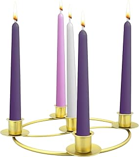 Christmas Advent Wreath Candle Holder 5 Candle, Christmas Gold Taper Candle Holder for Christmas Holiday Home Decor