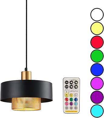Modern style battery operated pendant light over kitchen island,6 RGB colors dimmable hanging lighting with remote control,Wireless pendant lights fixtures,With bulb+remote control+charging cable