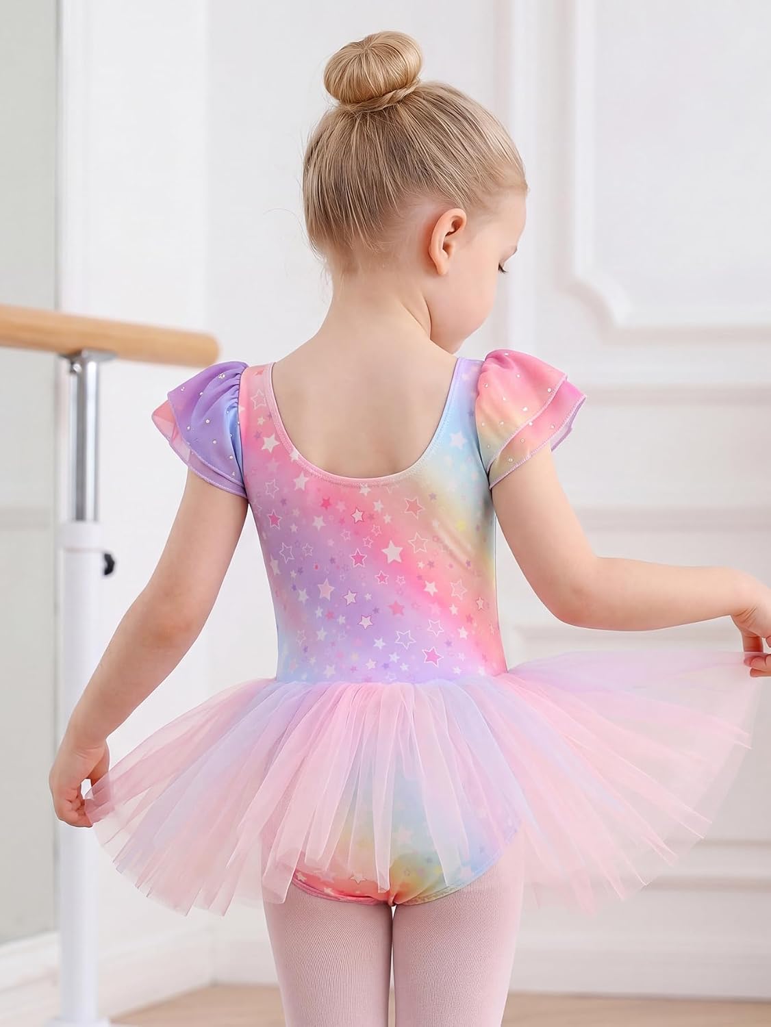 Mecceos Ballet Leotards for Girls Toddler Dance Leotards Ballet Leotard with Skirt Puffed Sleeves