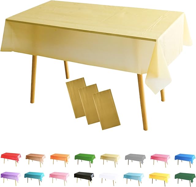 3 Pack Gold Table Cloth Party Disposable Tablecloths Table Covers,137x274cm Rectangle Large Plastic Tablecloth Gold Party for Picnic,Baby Shower,Wedding,Birthday,Halloween,Christmas Table Decorations