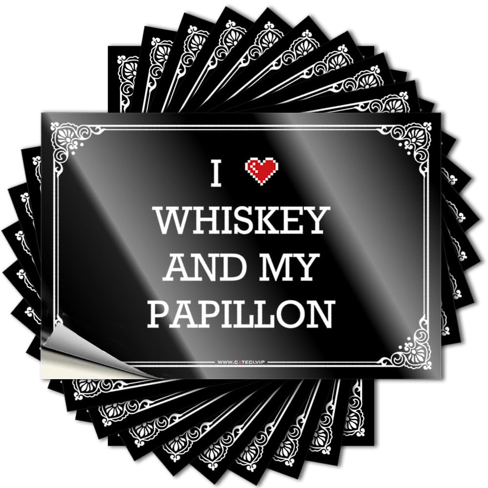 Funny Sticker Great Home Water I Love Whiskey & My Papillon - No Residue Decals for Comfort(6X9CM)
