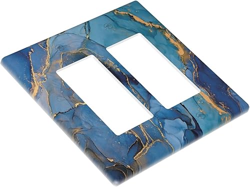 Miniatura 3 de Placa de pared doble basculante de mármol azul, cubierta decorativa de interruptor de luz de 2 cuadras, moderna acuarela degradada, arte de tinta