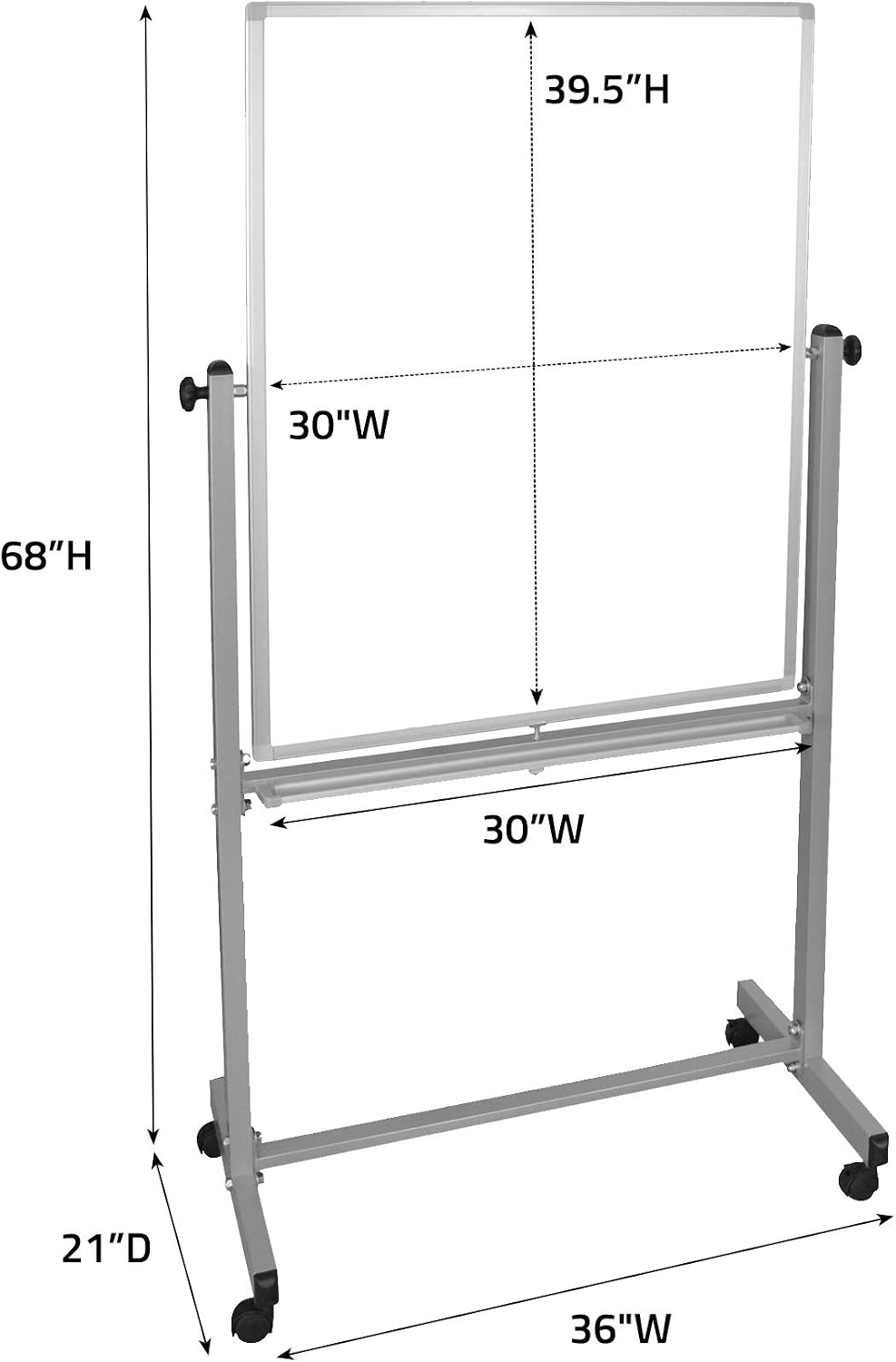 Offex Rolling Double-Sided Reversible 30" W x 40" H Dry Erase Magnetic Whiteboard with Aluminum Frame, Marker Tray - 1 Pack, Perfect for School, Classroom, Conference and Presentation