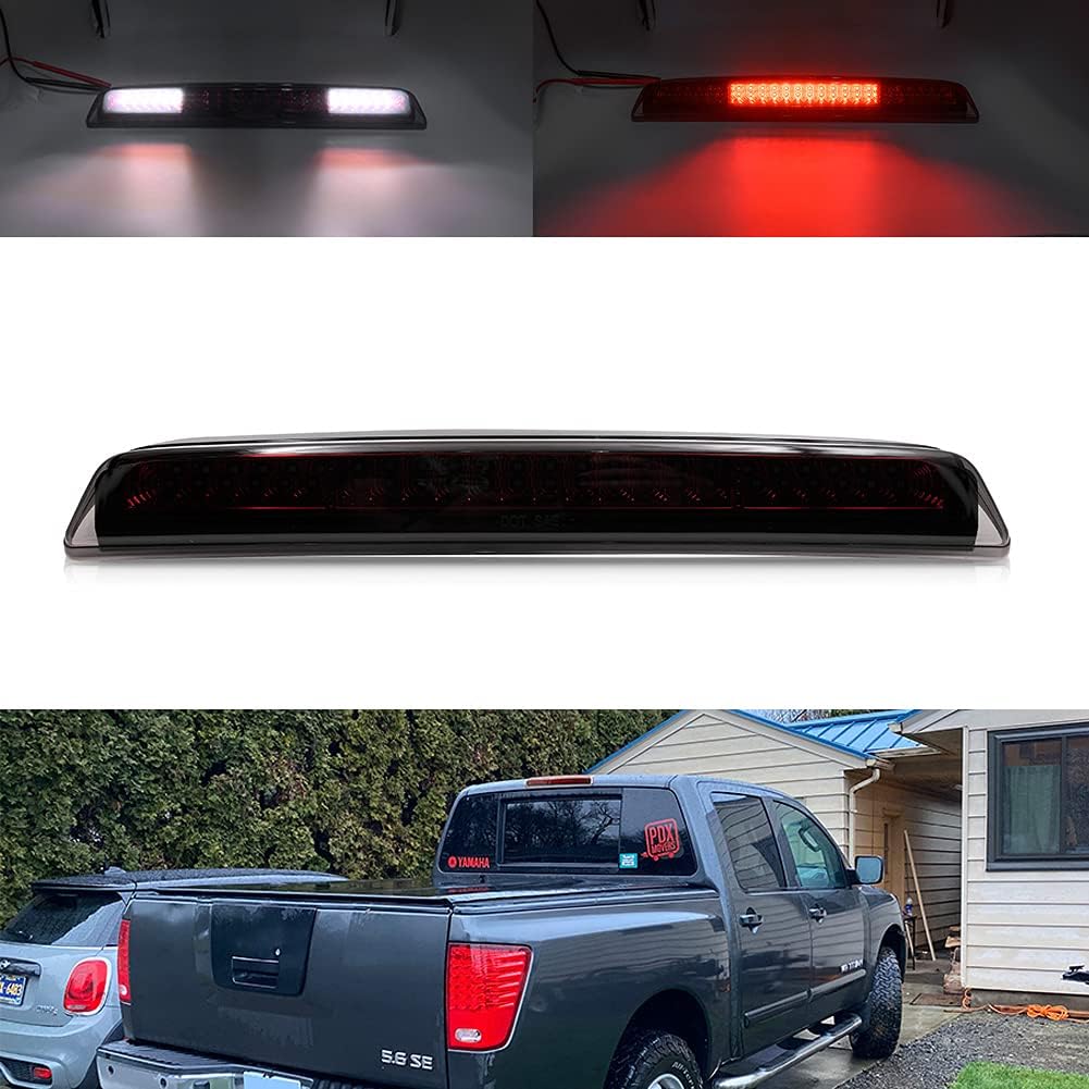 Smoked Lens Red/white LED 3rd Third Brake Light for Ni.ssan Titan 2004-2015 with Strobe Feature Cargo Lamp OEM High Mount Brake Lamp