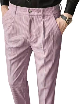 Mens Corduroy Pants Slim Fit Casual Fall Winter Long Trousers with Pockets