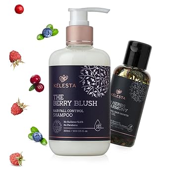 KELESTA The Berry Blush Shampoo - Hair Fall Control & Scalp Nourishing - Hair Softer, Shinier, Voluminous and Healthy Scalp - Mild - No Color - No Parabens - No Sulphates - 300ml