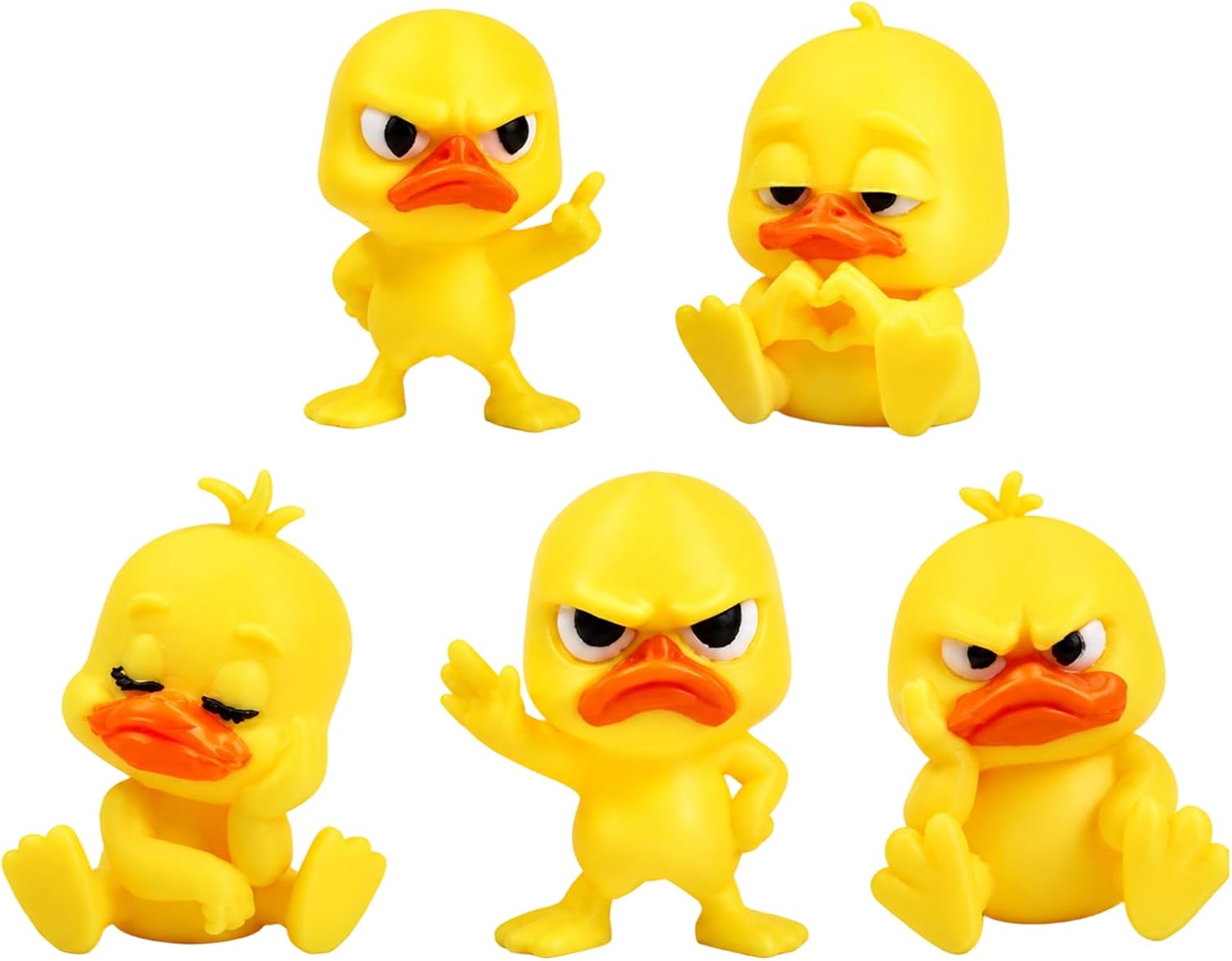 5 Pack 3D Printed Angry Duck Figurines, Funny Angry Duck Figurines, Cute Angry Yellow Duck Desk Decor, Office Desk Toy & Multi-Scene Ornaments for Home, Duck Decoration for Computer, Car & Dorm