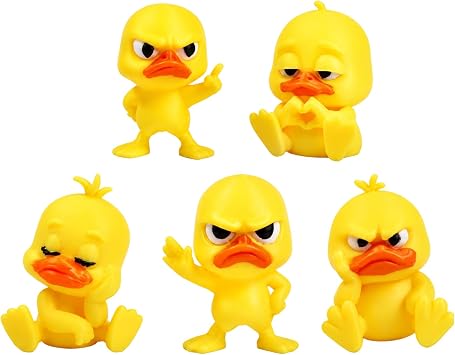 5 Pack 3D Printed Angry Duck Figurines, Funny Angry Duck Figurines, Cute Angry Yellow Duck Desk Decor Suitable for People Aged 15 and Above