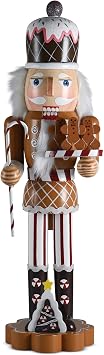 Ornativity Christmas Candyland Gingerbread Nutcracker Wooden Nutcracker Candy Man with Candy Cane and Gingerbread Cookies in Hand Xmas Themed Holiday Nut Cracker Doll Figure Decorations