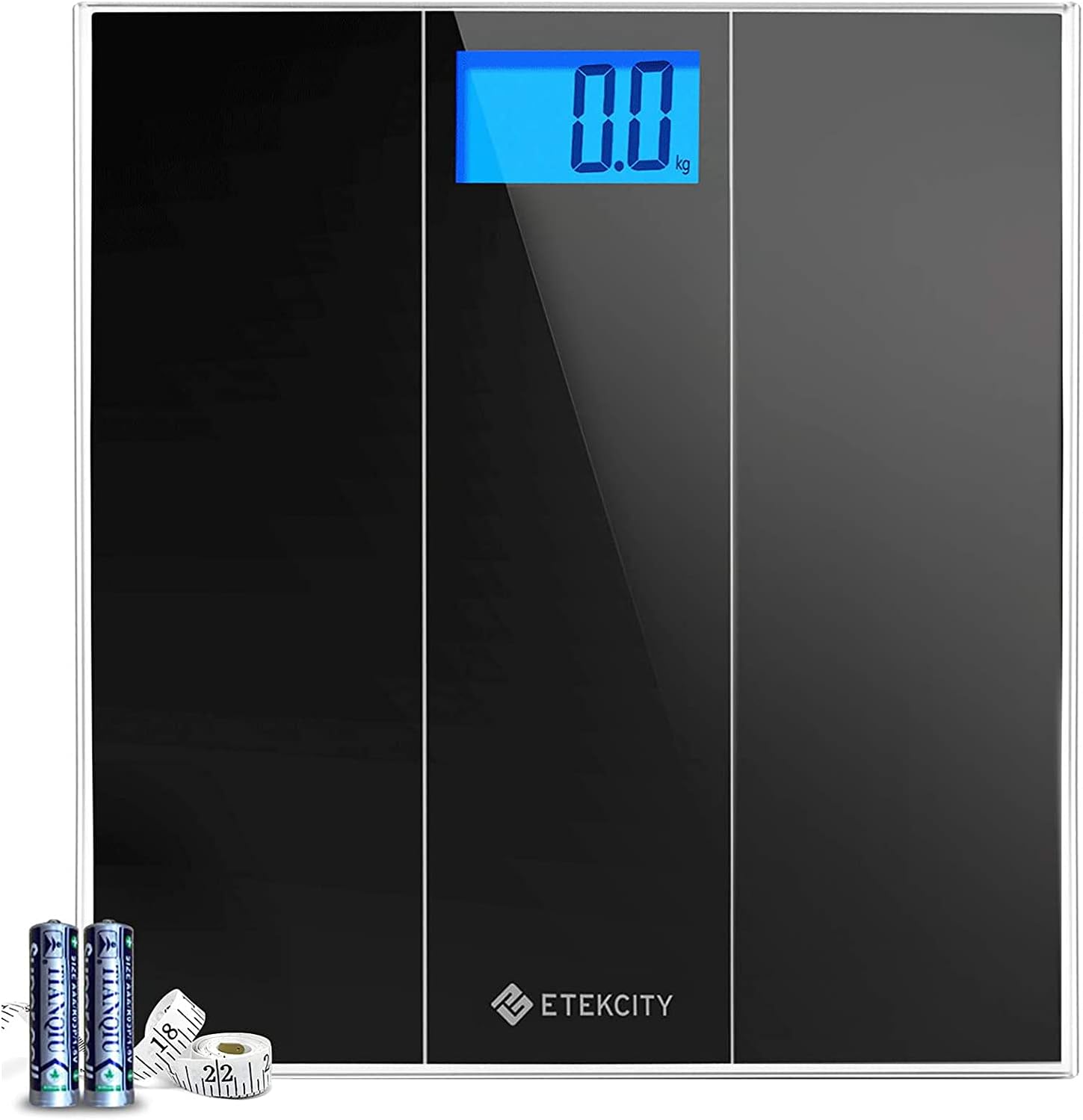 Etekcity Scales for Body Weight, Digital Bathroom Weighing Scales with Step-On Technology, Stone/kgs/lbs, Large Backlit LCD Display, 300x300x6mm Tempered Glass