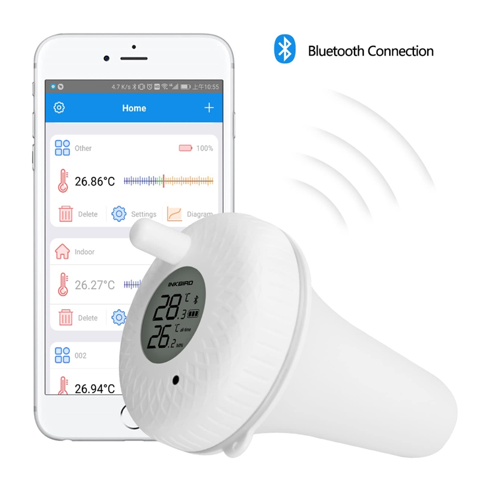 Termometry basenowe Bluetooth IPX7 Wodoodporne termometr pływający termometr do odległego monitorowania termometru w telefonie wiele zastosowań do odkrytych i krytych basenów, spa, jacuzzi