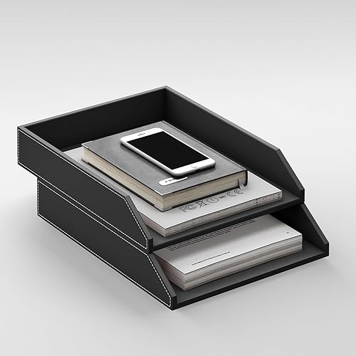 Miniatura 3 de Bandeja organizadora de escritorio de cuero, bandeja de cuero apilable, organizadores de escritorio y accesorios, soporte para archivos de revista